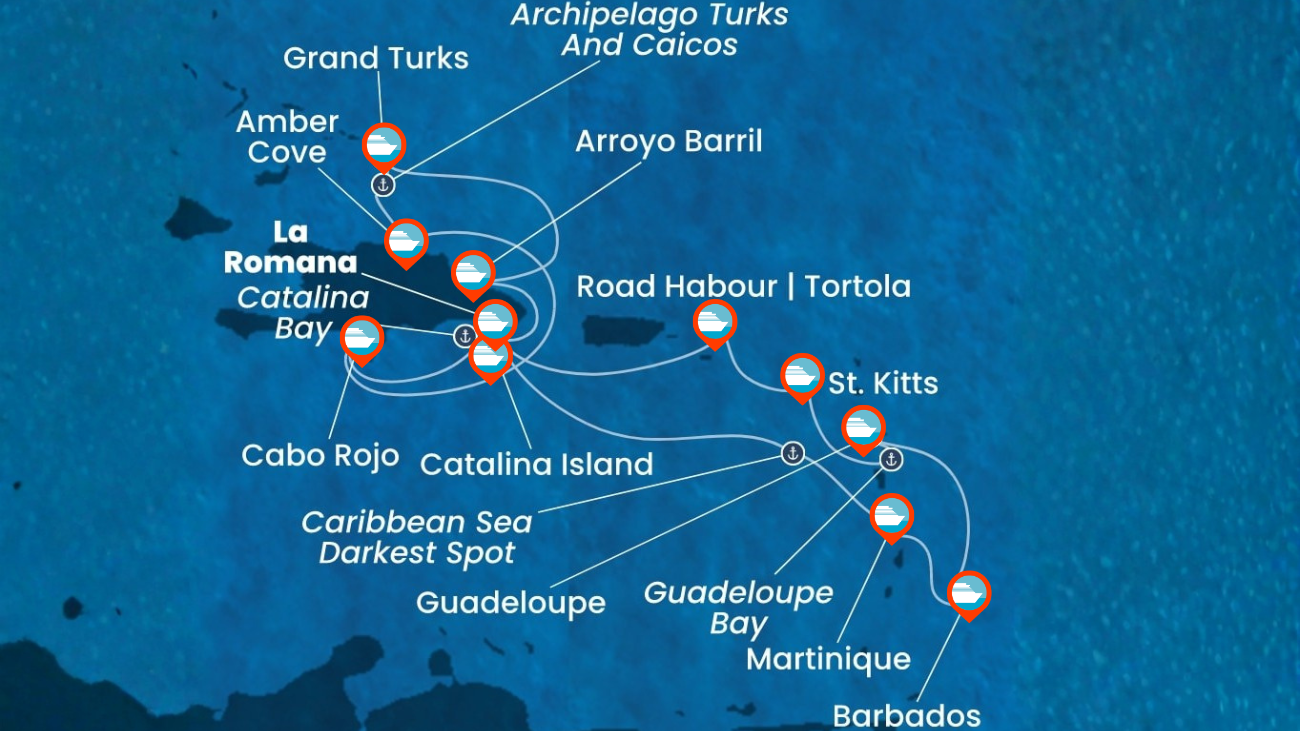 Crucero por Rep. Dominicana, Turks e Islas Caicos, Antillas, Islas Vírgenes - 14 Noches