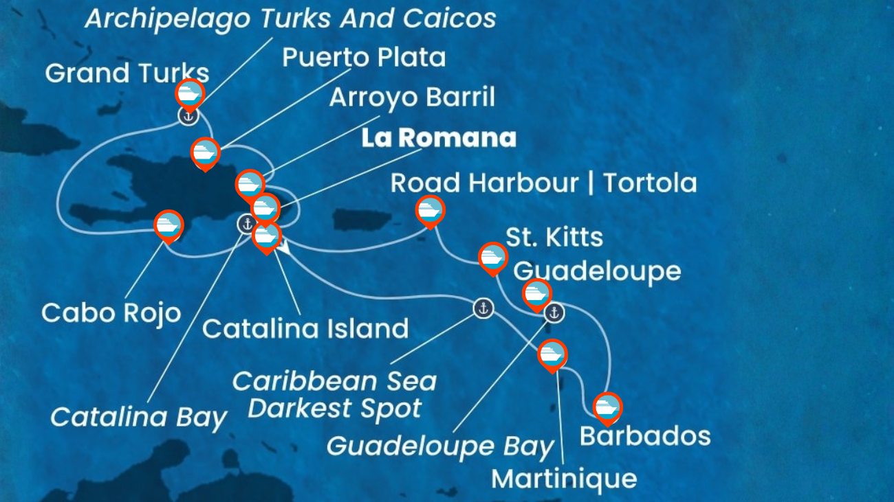 Crucero por Rep. Dominicana, Antillas, Islas Vírgenes, Turks e Islas Caicos - 14 Noches