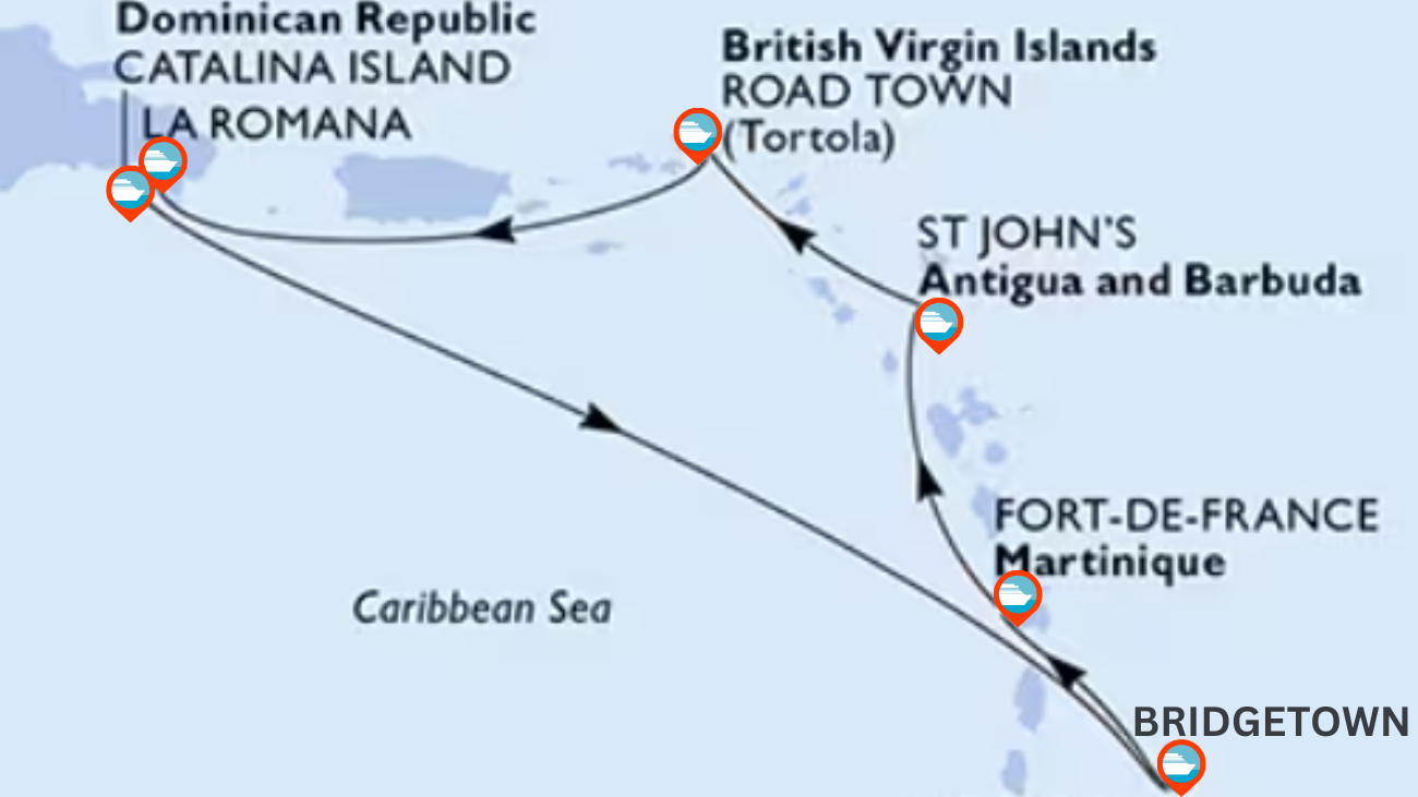 Crucero Caribe por Republica Dominicana, Barbados, Antigua y Barbuda, Martinica e Islas Virgenes - 7 Noches