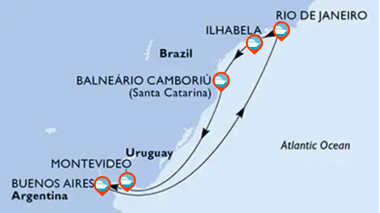 Itinerario de Crucero por Argentina, Brasil y Uruguay - 8 noches