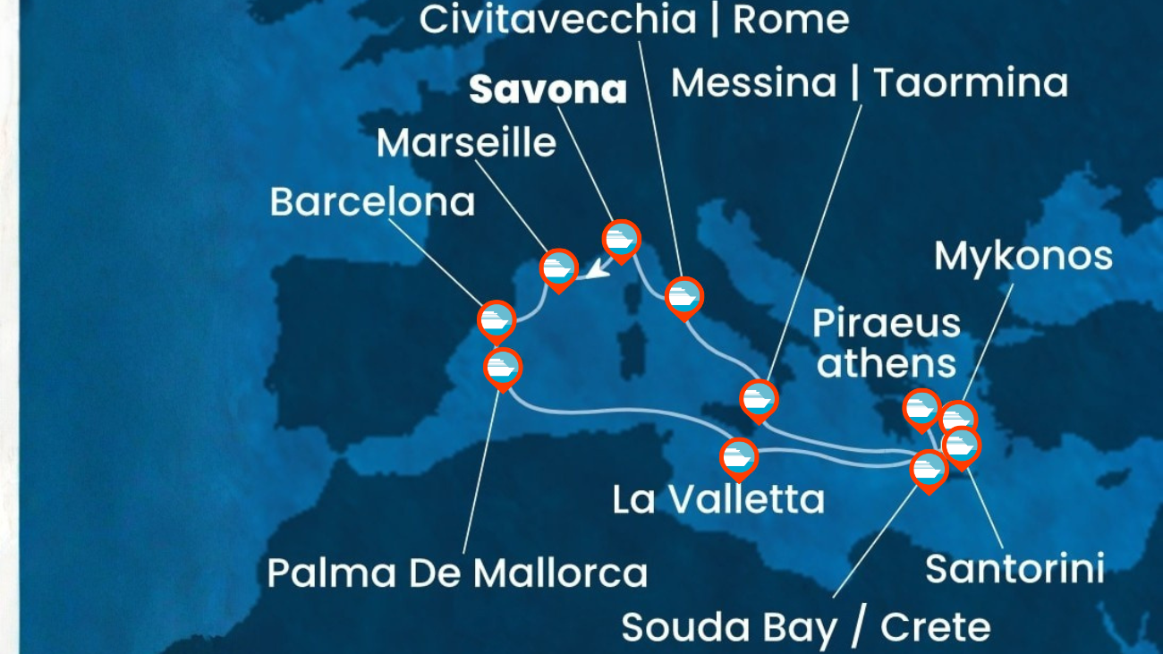Itinerario de Crucero por Italia, Francia, España, Islas Baleares, Malta, Grecia - 14 Noches