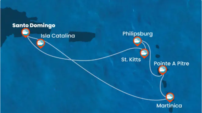 Itinerario de Crucero por República Dominicana, Martinica, Guadalupe, Saint Kitts y Nevis, Islas Vírgenes Británicas