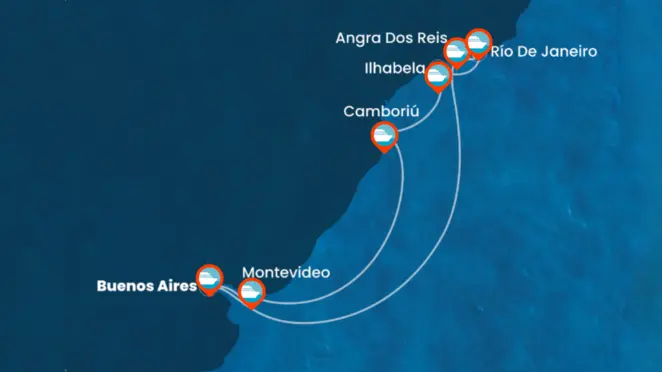 Itinerario de Crucero por Argentina, Uruguay y Brasil - 9 noches (Año Nuevo en Copacabana)