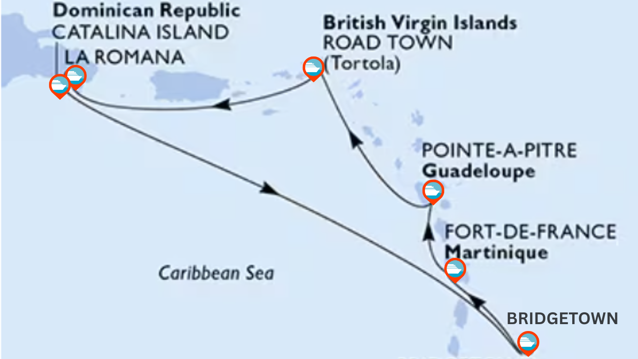 Crucero Caribe por Republica Dominicana, Barbados, Guadalupe, Martinica e Islas Virgenes - 7 Noches