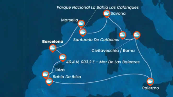 Itinerario de Crucero por el Mediterráneo Occidental desde Barcelona
