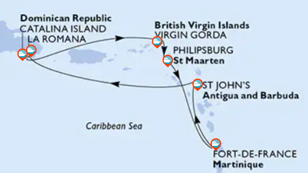 Crucero Caribe por Republica Dominicana, St. Maarten, Martinica, Antigua y Barbuda e Islas Virgenes - 7 Noches