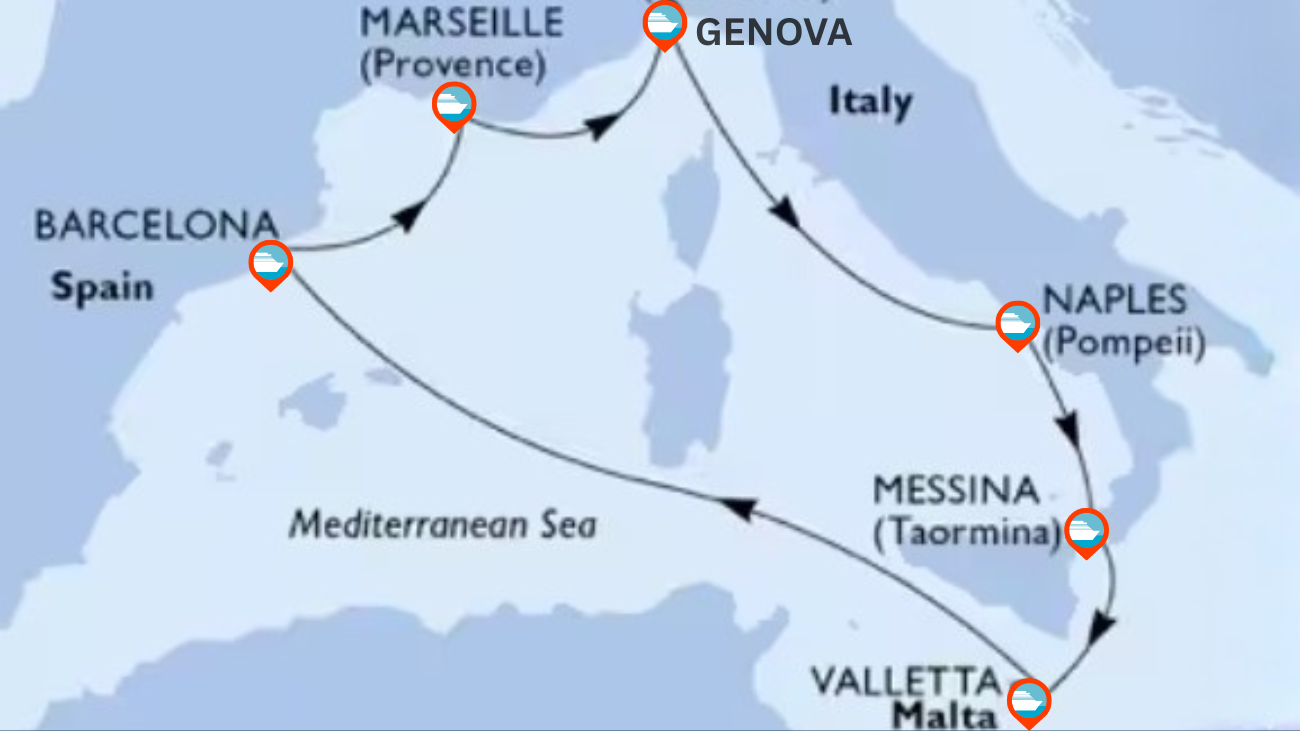 Itinerario de Crucero por Mediterráneo Occidental desde Barcelona - 7 noches