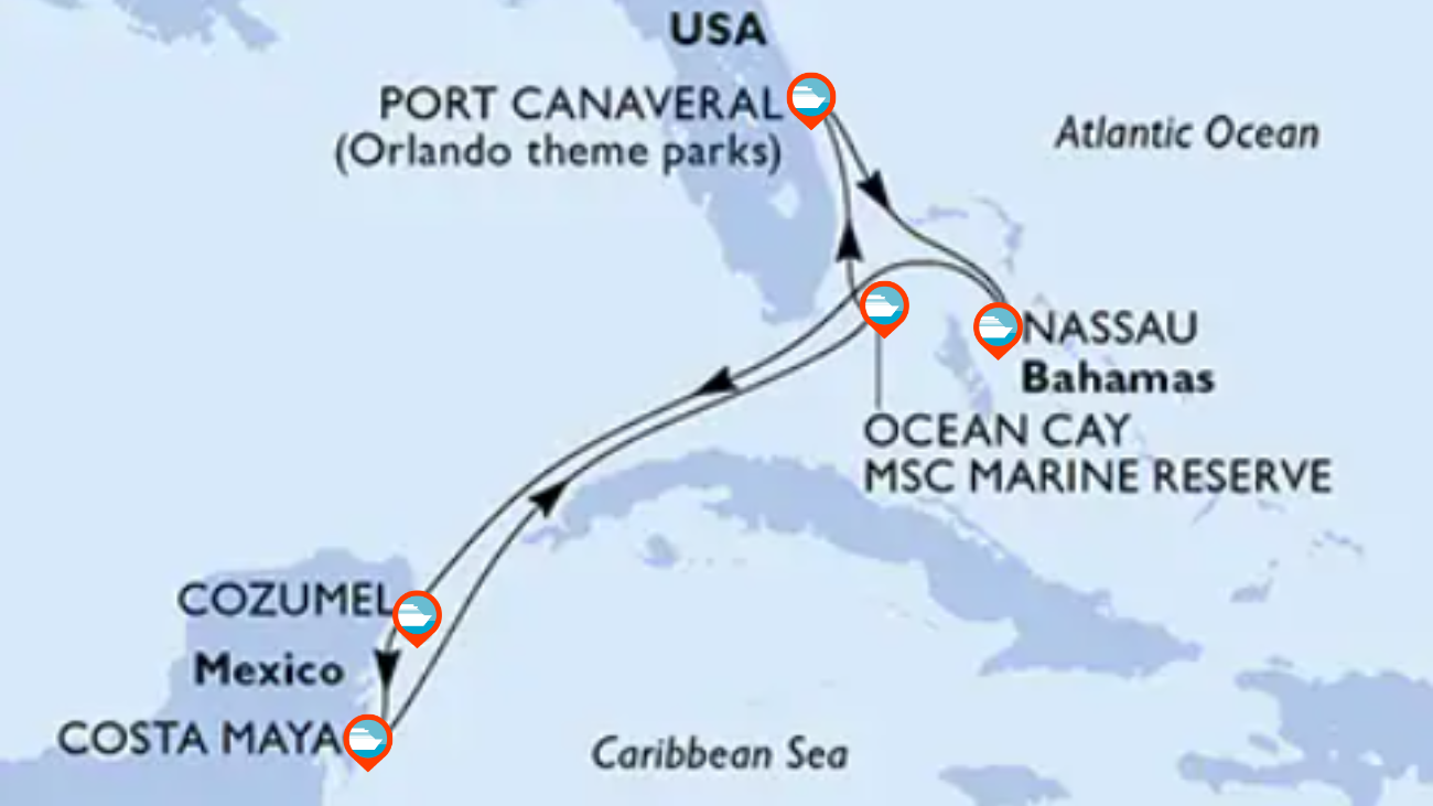 Itinerario de Crucero por el Caribe desde Puerto Cañaveral - 7 noches