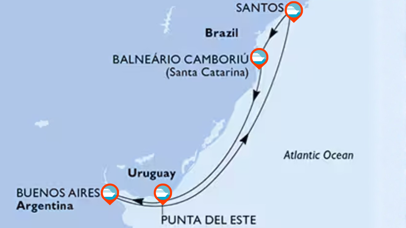 Itinerario de Crucero por Argentina, Uruguay y Brasil - 7 noches