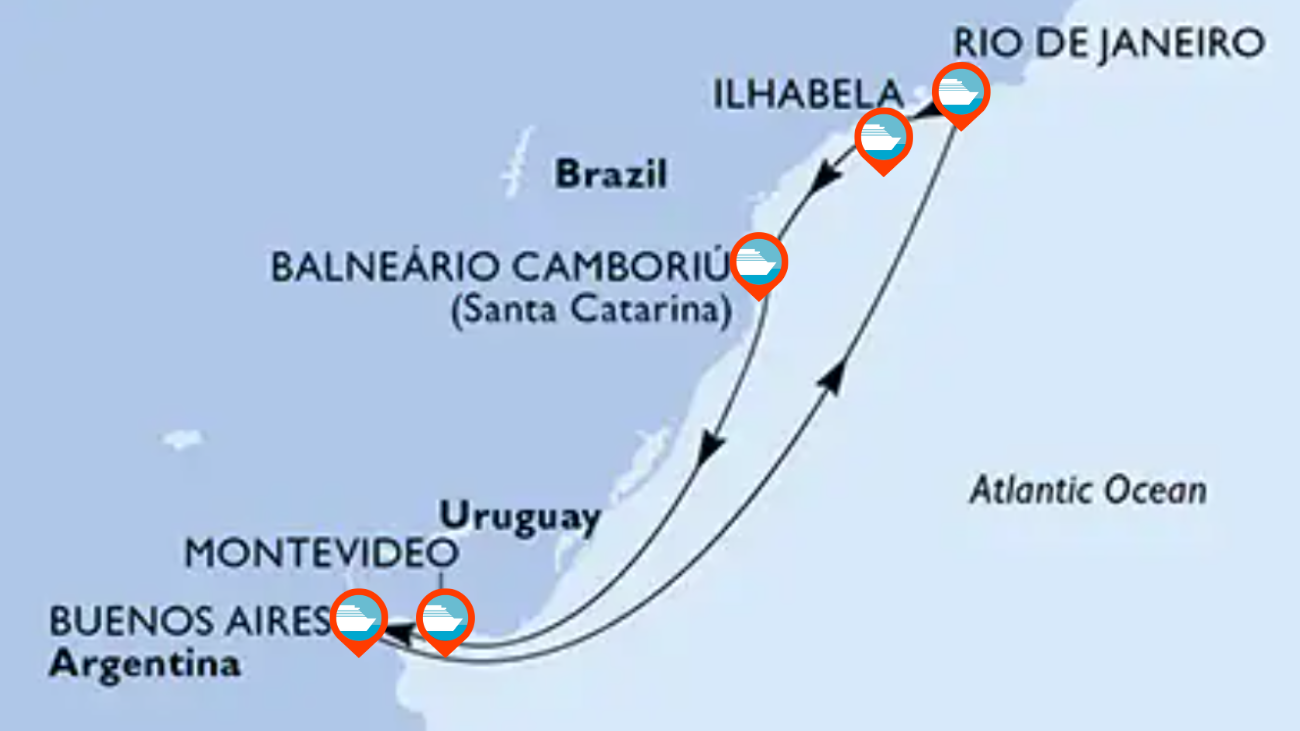 Itinerario de Crucero por Argentina, Uruguay y Brasil - 8 noches