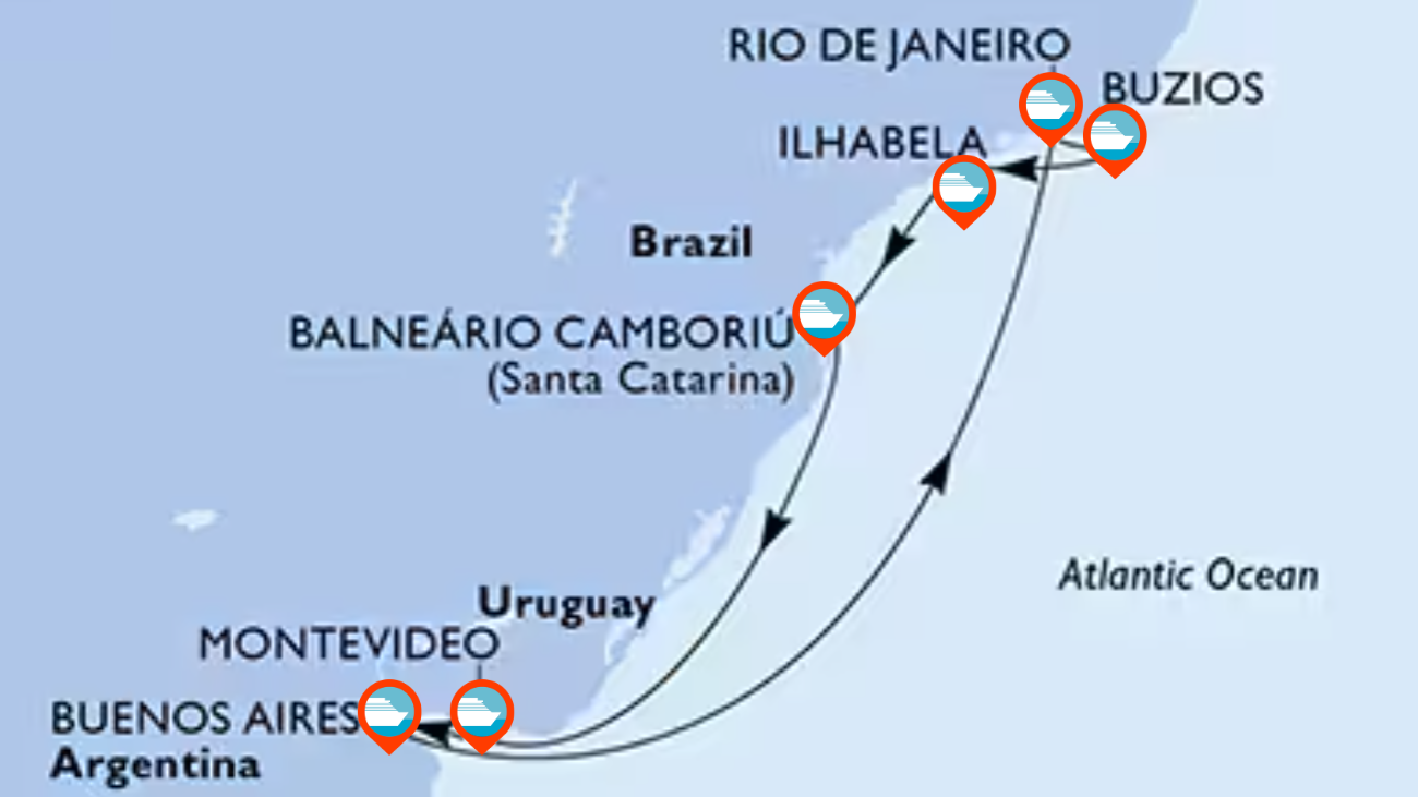 Itinerario de Crucero por Argentina, Uruguay y Brasil - 9 noches