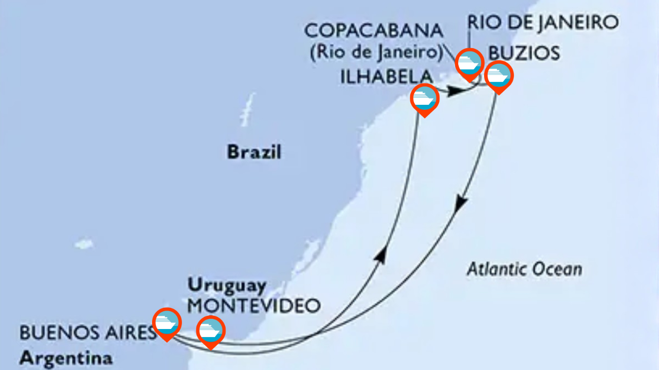 Itinerario de Crucero por Argentina, Uruguay y Brasil - 9 noches (Año Nuevo en Copacabana)