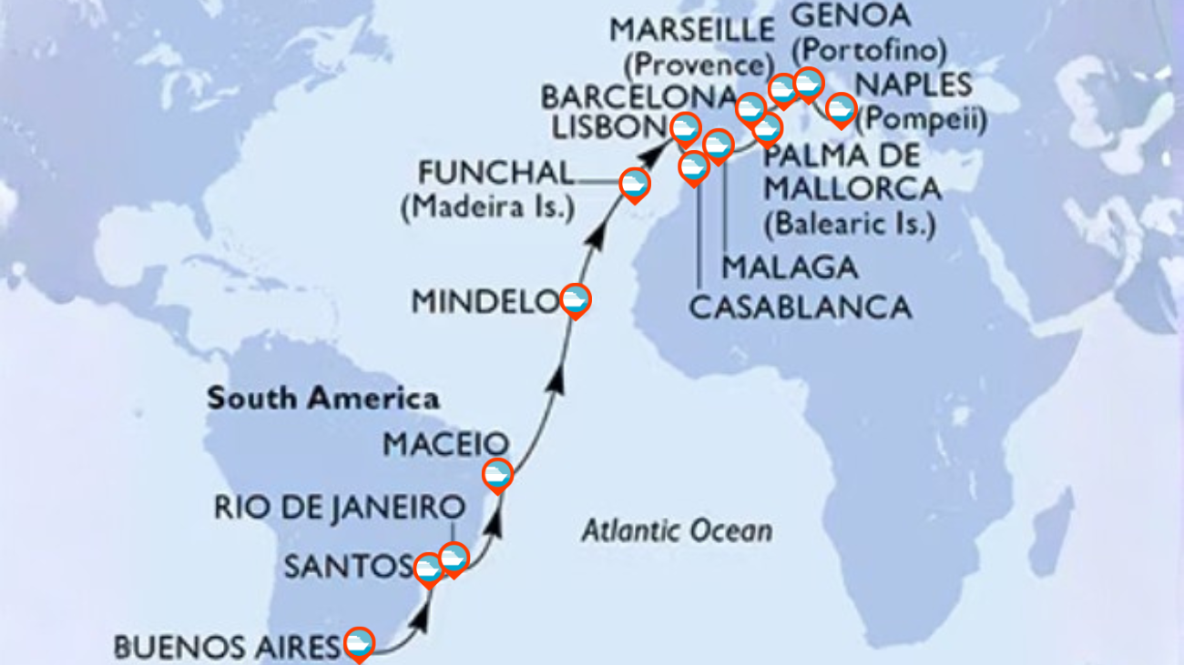 Transatlántico desde Argentina a Europa (Nápoles) - 27 Noches