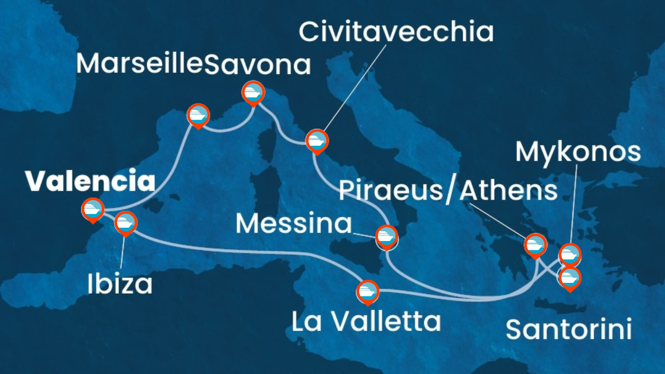 Crucero Mediterraneo desde Valencia - 13 noches (salida grupal)