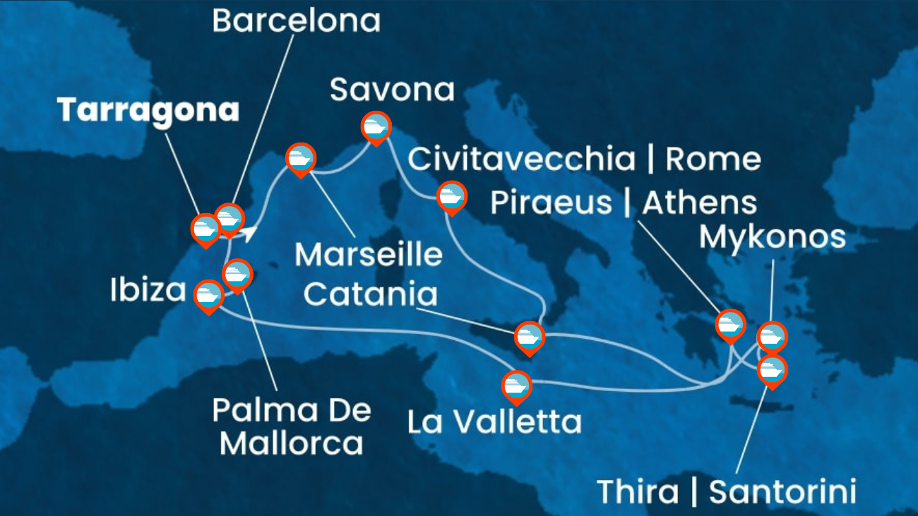 Itinerario de Crucero Mediterraneo desde Barcelona - 14 noches (salida grupal)