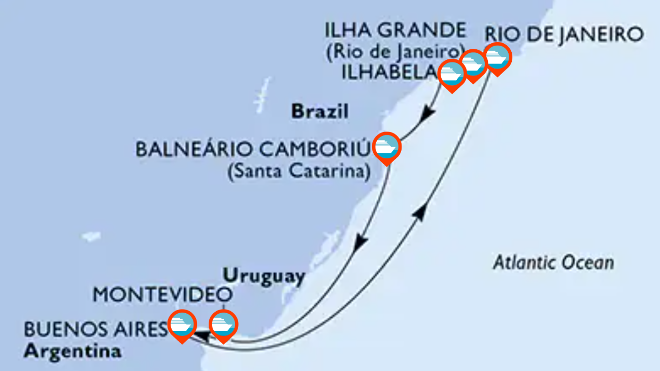 Itinerario de Crucero por Argentina, Uruguay y Brasil - 9 noches